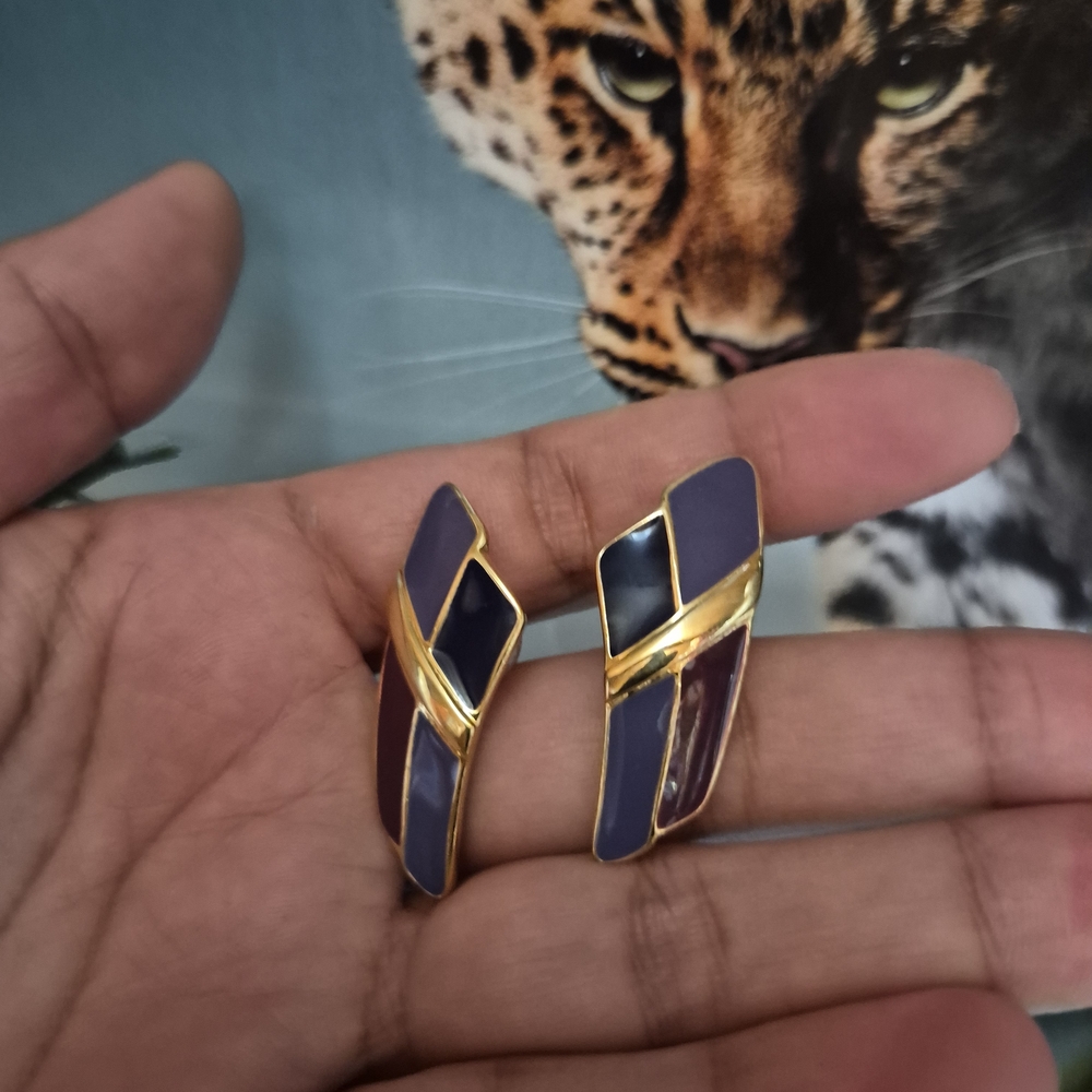 Trifari Gold and Purple Earrings